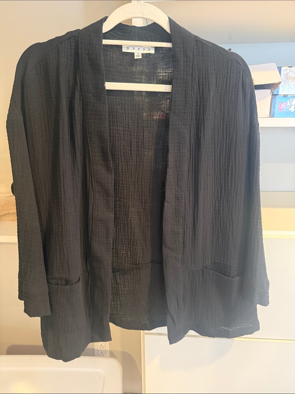 HYFVE Black Textured Open Front Cardigan
